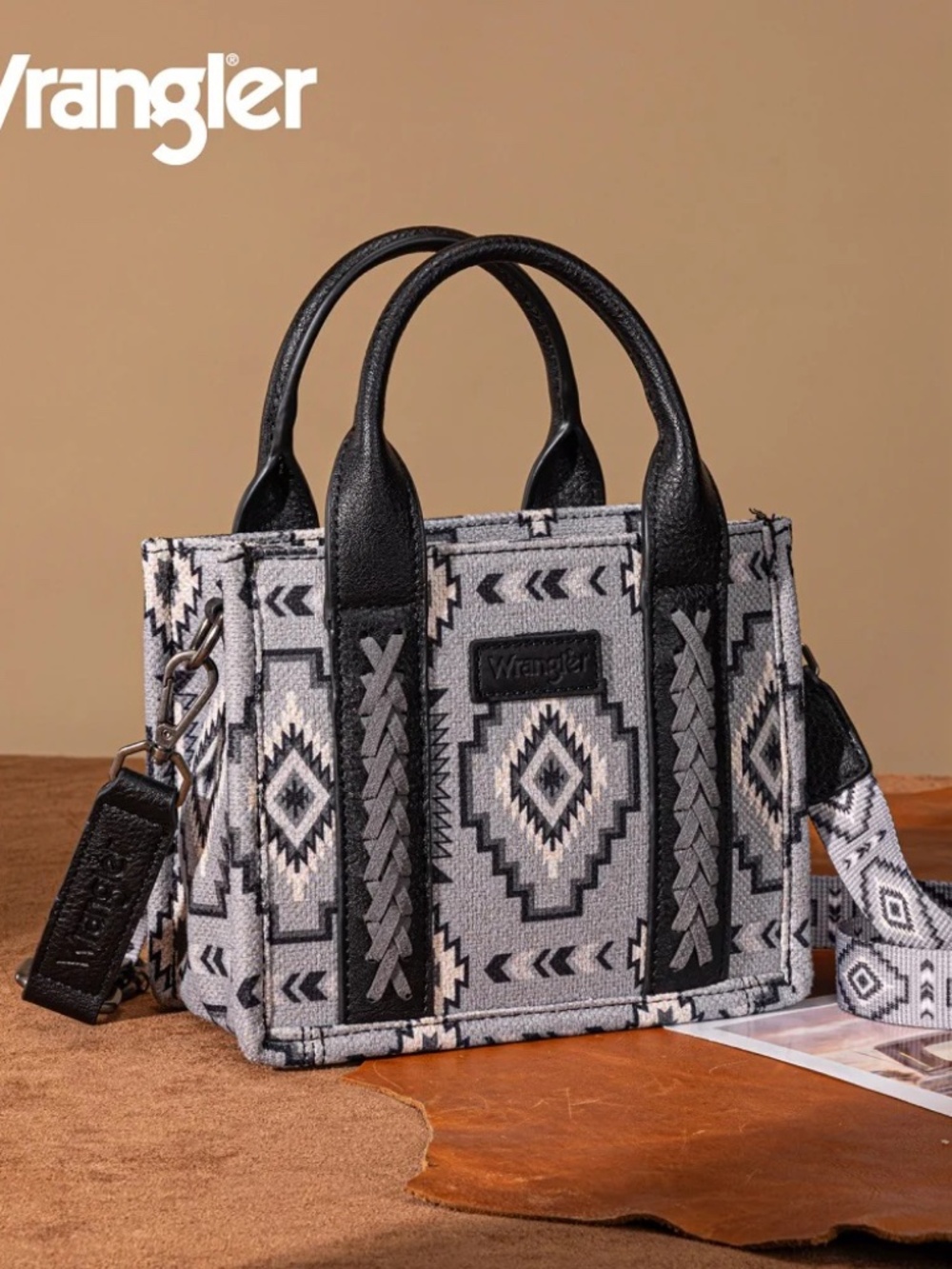 Wrangler Aztec Print Braided Detail Tote Bag Black